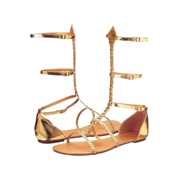 1031 Gladiator Braided Strap Flat Sandal Shoes - Metallic Gold (Childrens Size L - 2/3) Style No. 014-Miriam