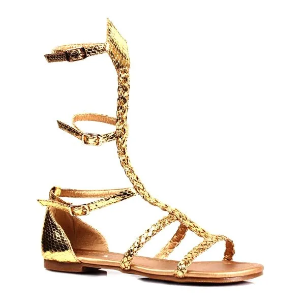 1031 Gladiator Braided Strap Flat Sandal Shoes - Metallic Gold (Childrens Size L - 2/3) Style No. 014-Miriam