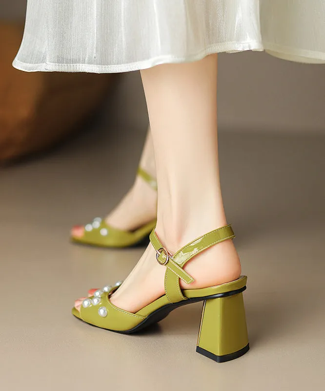 2024 New Chunky Heel Pearl One Line French Open Toe Sandals XC1004