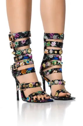 AZALEA WANG BASE EMBELLISHED GLADIATOR SANDAL IN BLACK