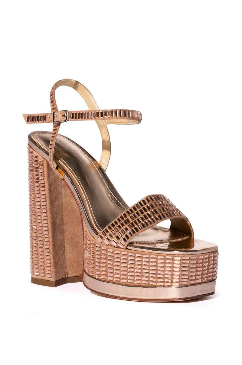 AZALEA WANG CATRIONA EMBELLISHED CHUNKY SANDAL IN CHAMPAGNE