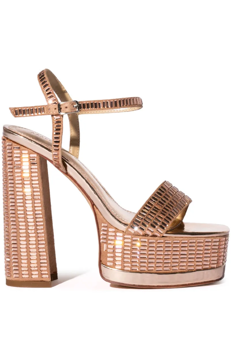 AZALEA WANG CATRIONA EMBELLISHED CHUNKY SANDAL IN CHAMPAGNE