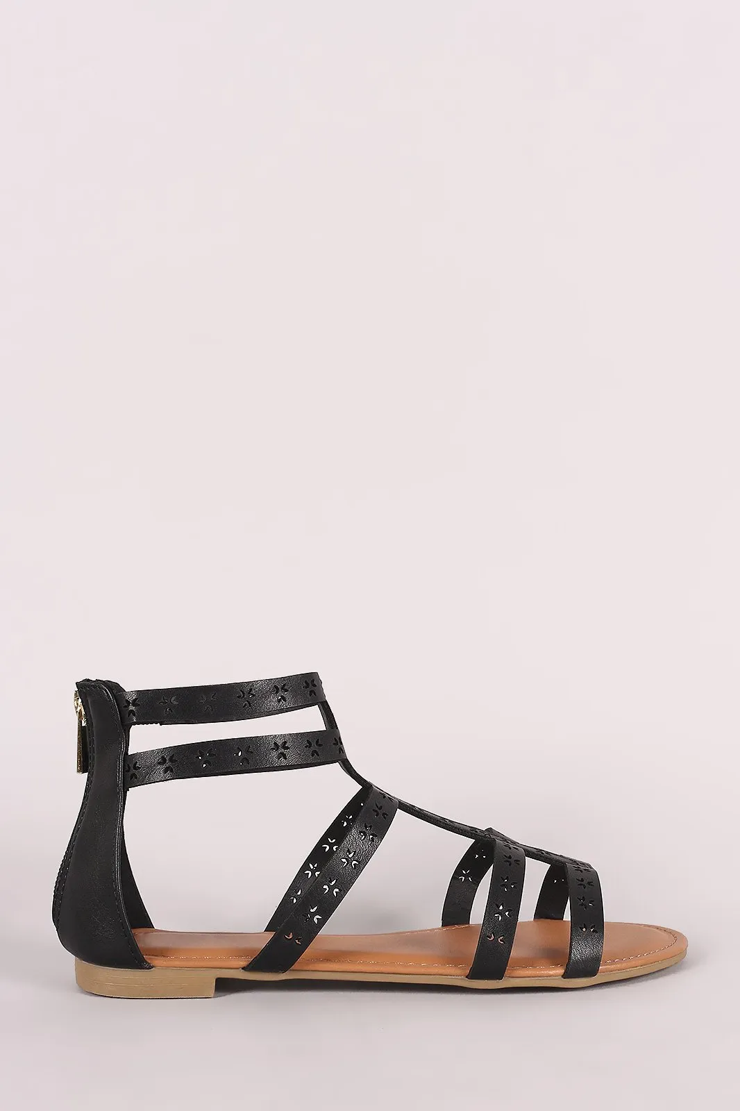 Bamboo Strappy Cutout Gladiator Flat Sandal