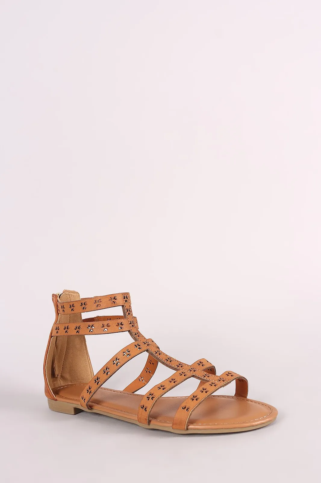 Bamboo Strappy Cutout Gladiator Flat Sandal