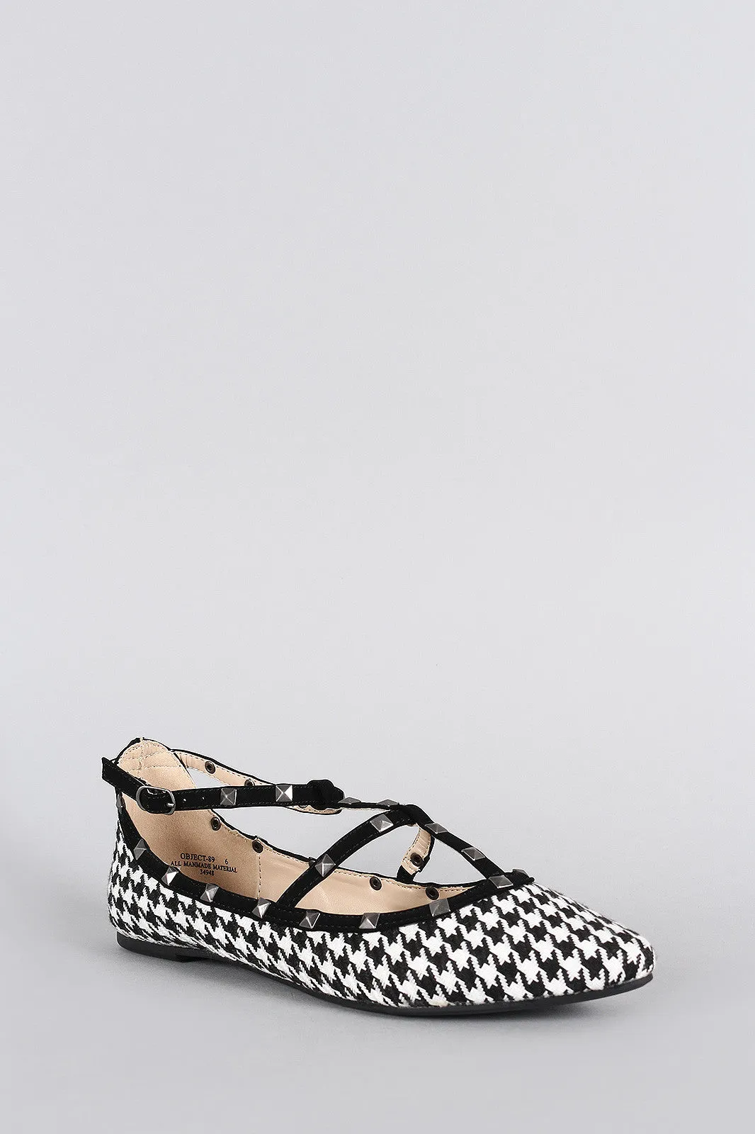 Bamboo Studded Cage Houndstooth Pointy Toe Flat