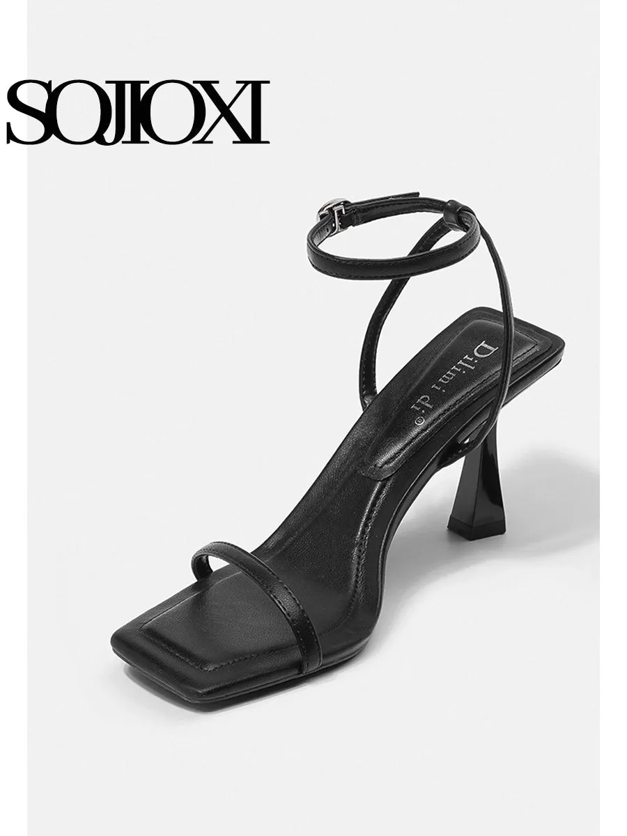 Black one-strap French sandals