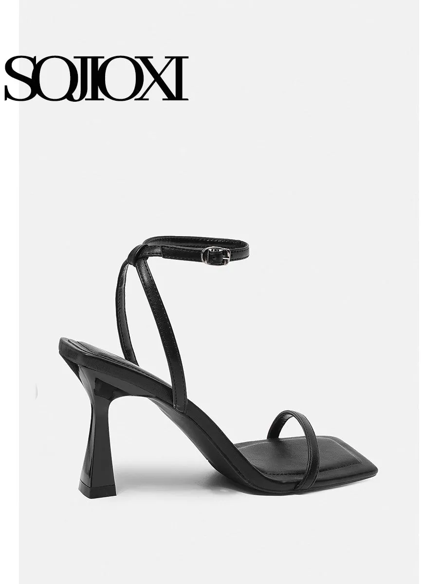 Black one-strap French sandals