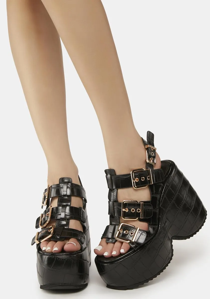 Black Petrina Platform Wedges