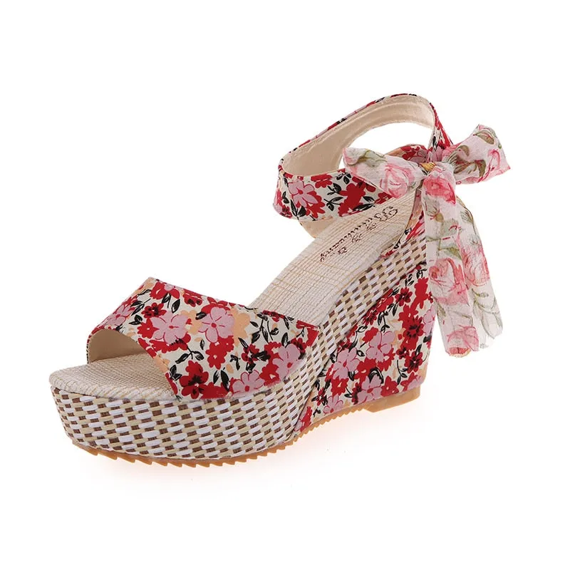 Boho Floral Wedge Sandals