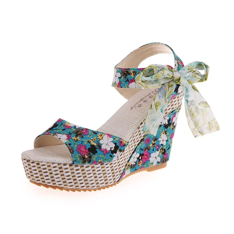 Boho Floral Wedge Sandals