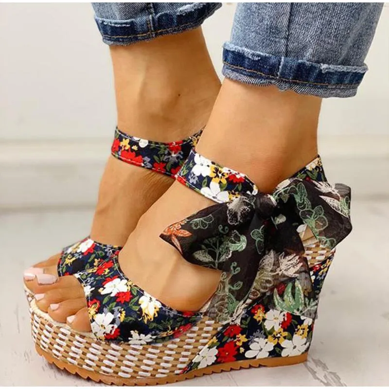 Boho Floral Wedge Sandals