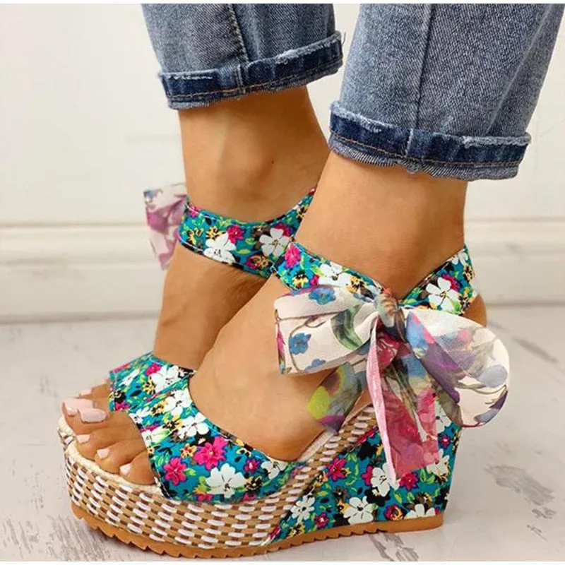 Boho Floral Wedge Sandals