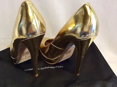 Brand New French Connection Gold Metalic Platform Heels Size 3/36