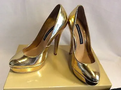 Brand New French Connection Gold Metalic Platform Heels Size 3/36