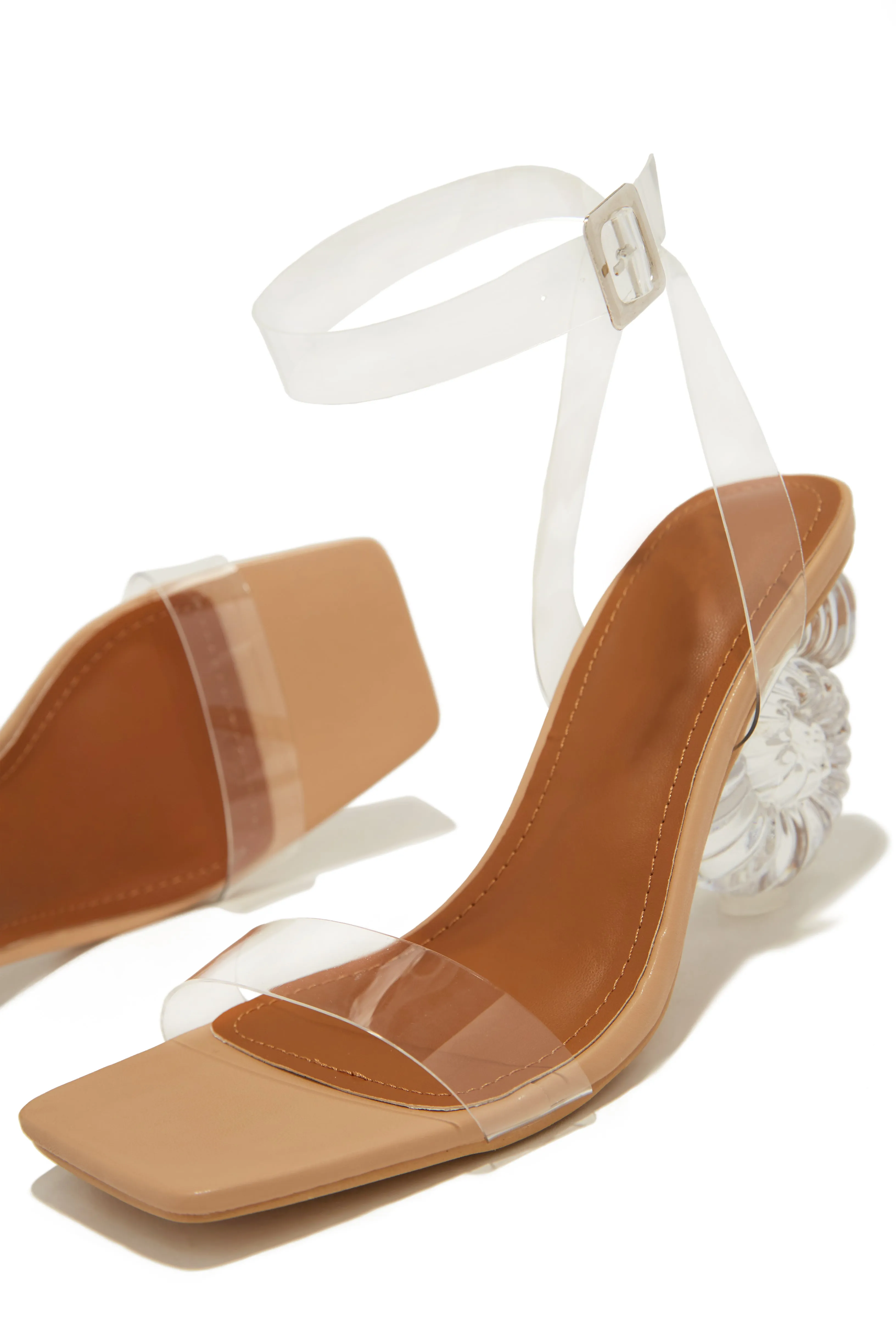 Capri Clear Strap Heels - Nude