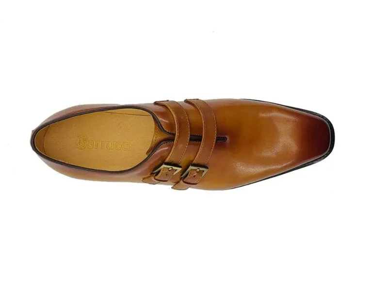 Carrucci Cognac Loafer Burnished Double Monk Leather Casual Shoes