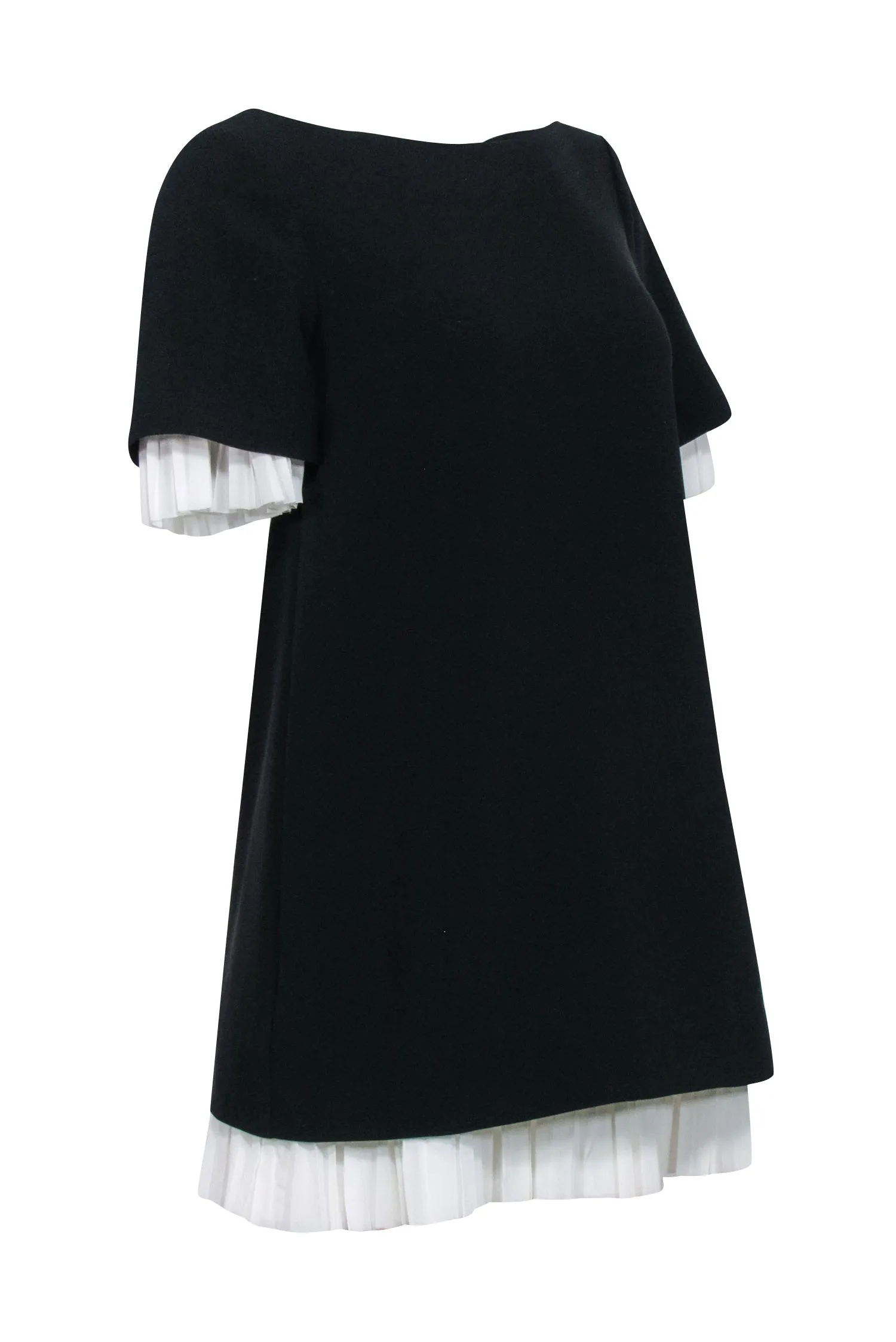 Cinq a Sept - Black Short Sleeve Pleated Mini Dress w/ White Accent Sz XS