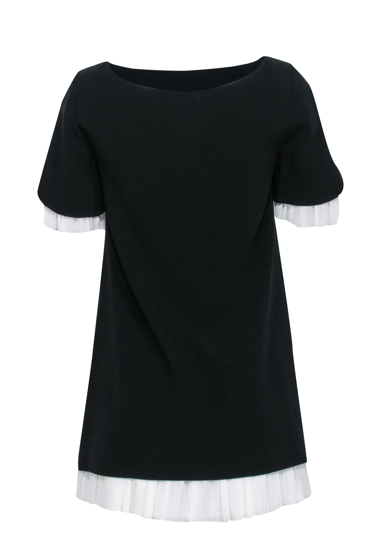 Cinq a Sept - Black Short Sleeve Pleated Mini Dress w/ White Accent Sz XS