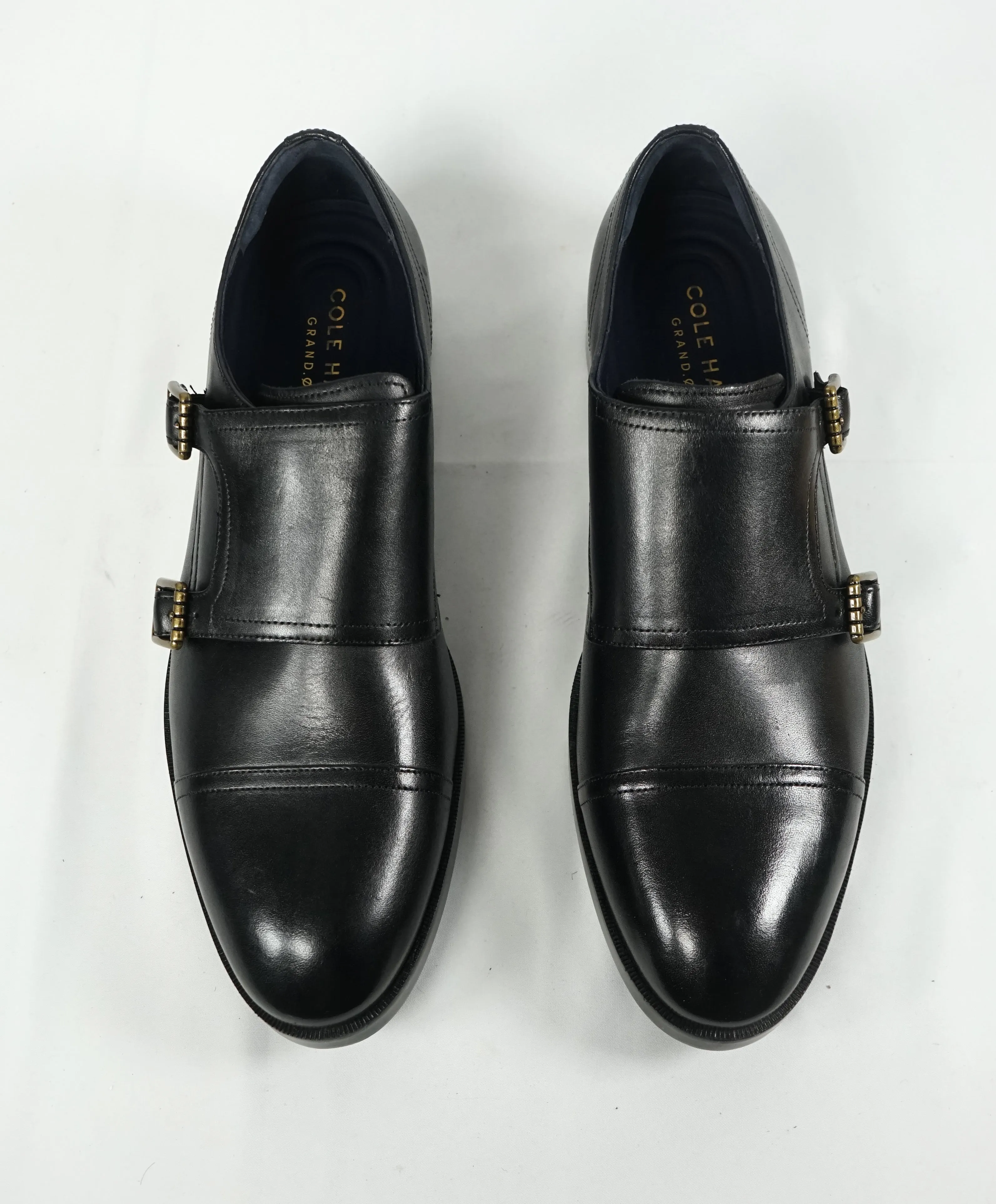 COLE HAAN - "Henry" Black Cap Toe Double Monk Strap Loafers "Grand OS” - 9.5