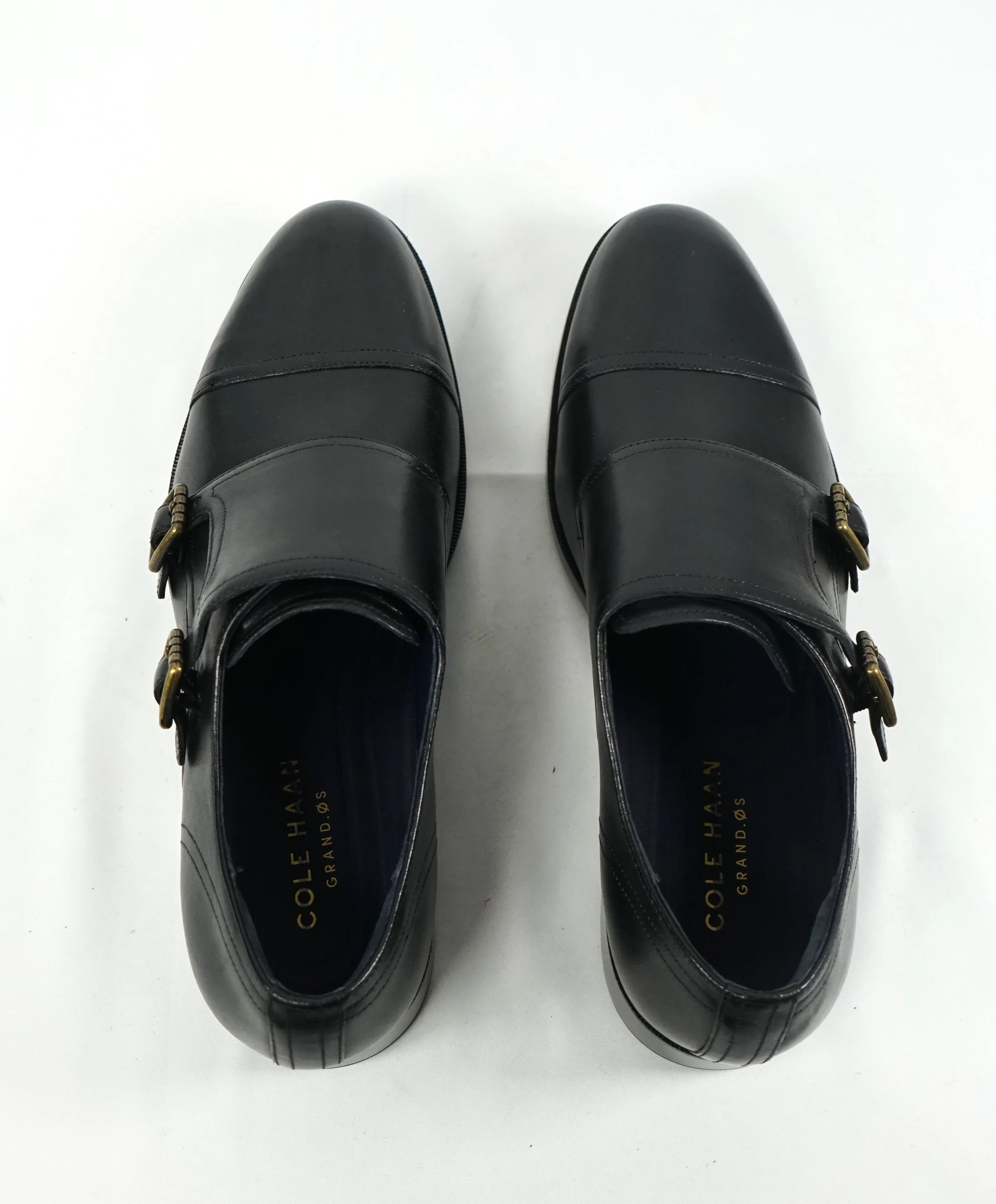 COLE HAAN - "Henry" Black Cap Toe Double Monk Strap Loafers "Grand OS” - 9.5