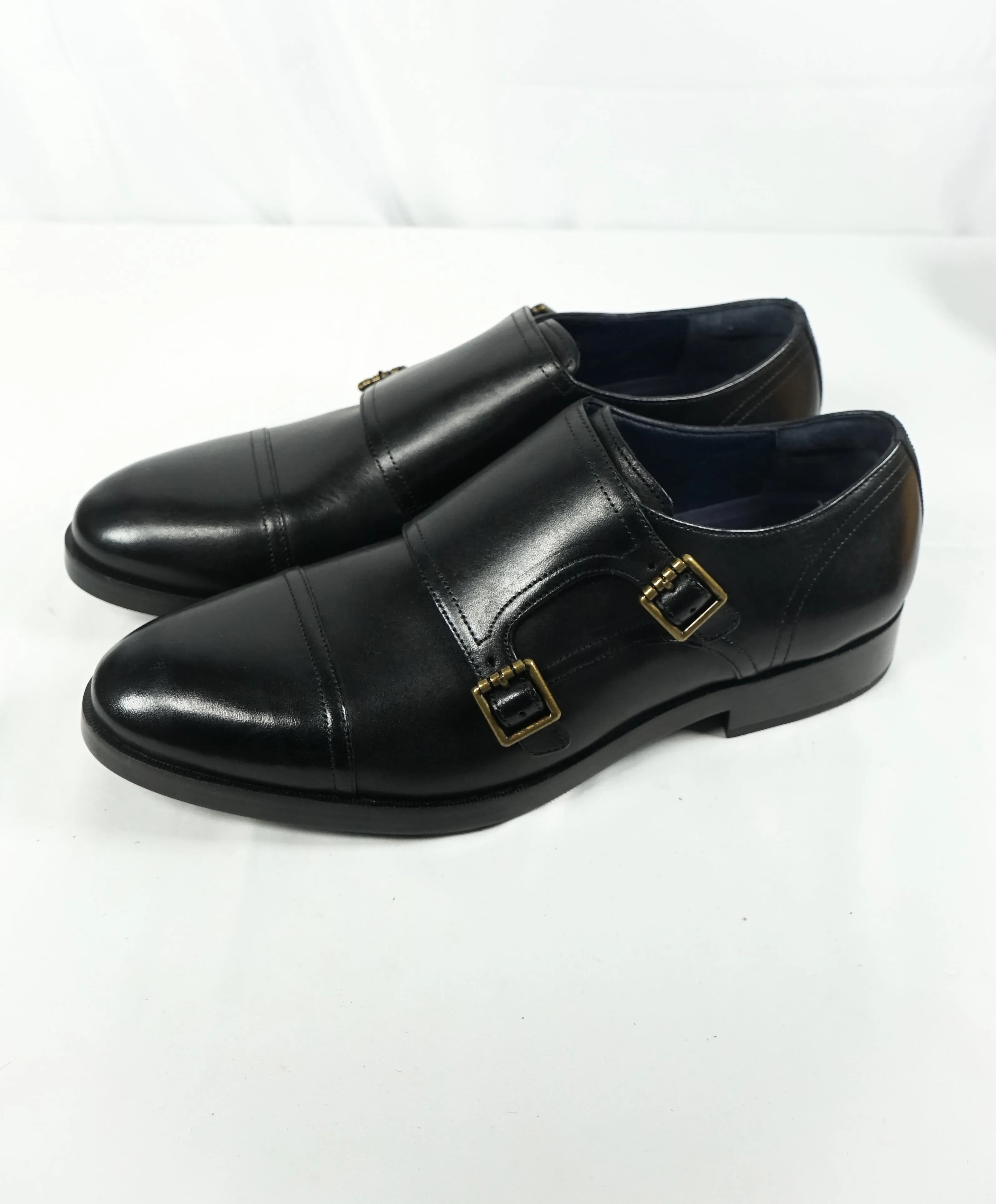 COLE HAAN - "Henry" Black Cap Toe Double Monk Strap Loafers "Grand OS” - 9.5