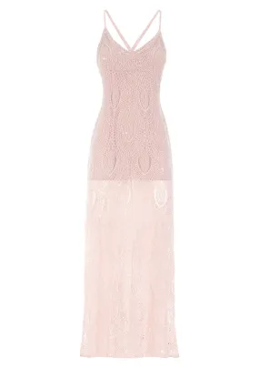 Crystal Embellished Lace Maxi Dress