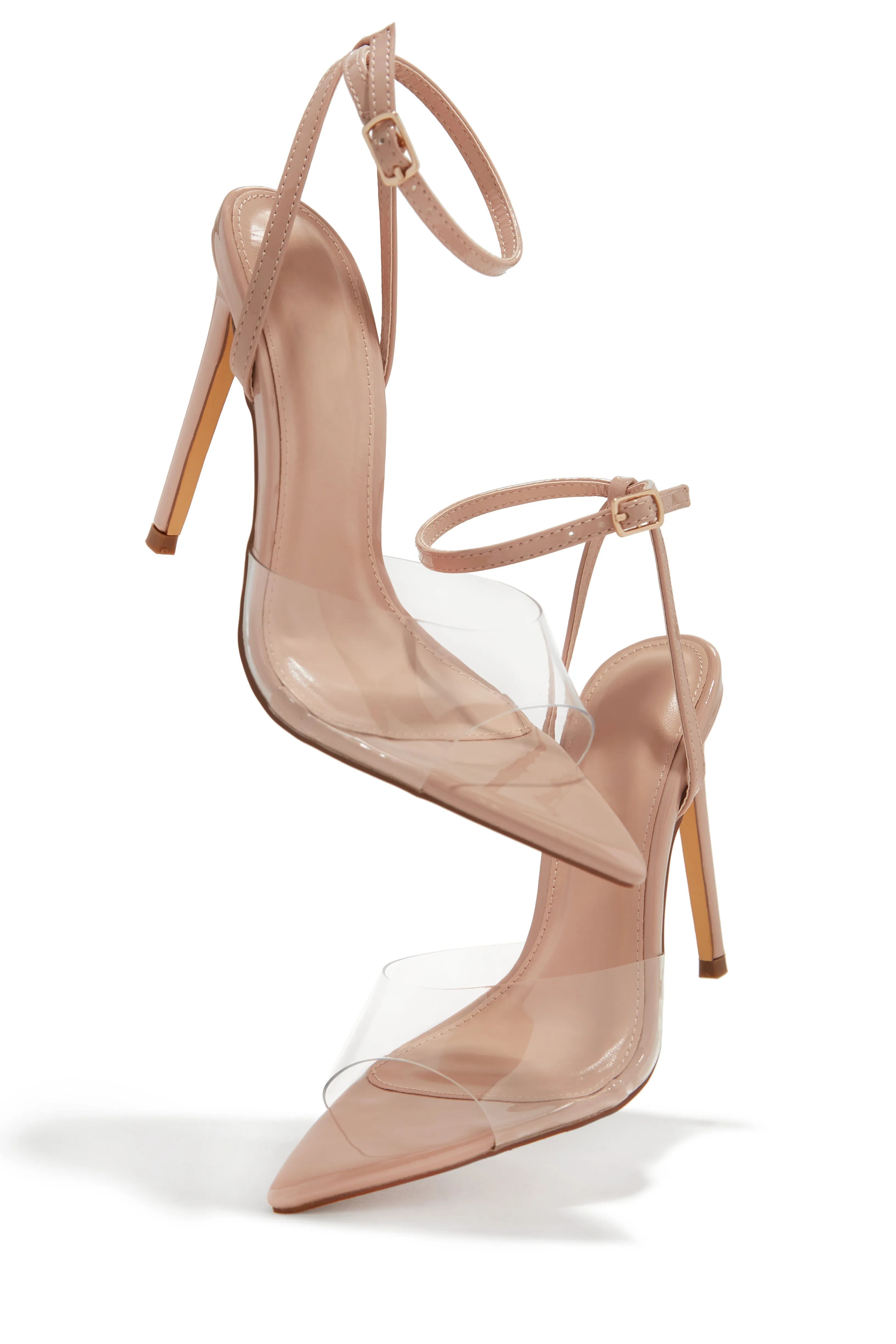 Dinner Date Clear Strap High Heels - Nude