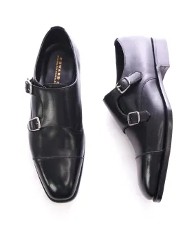 EDWARD GREEN -Iconic Double Monk Cap-Toe Black Loafers- Hand Made - 9US