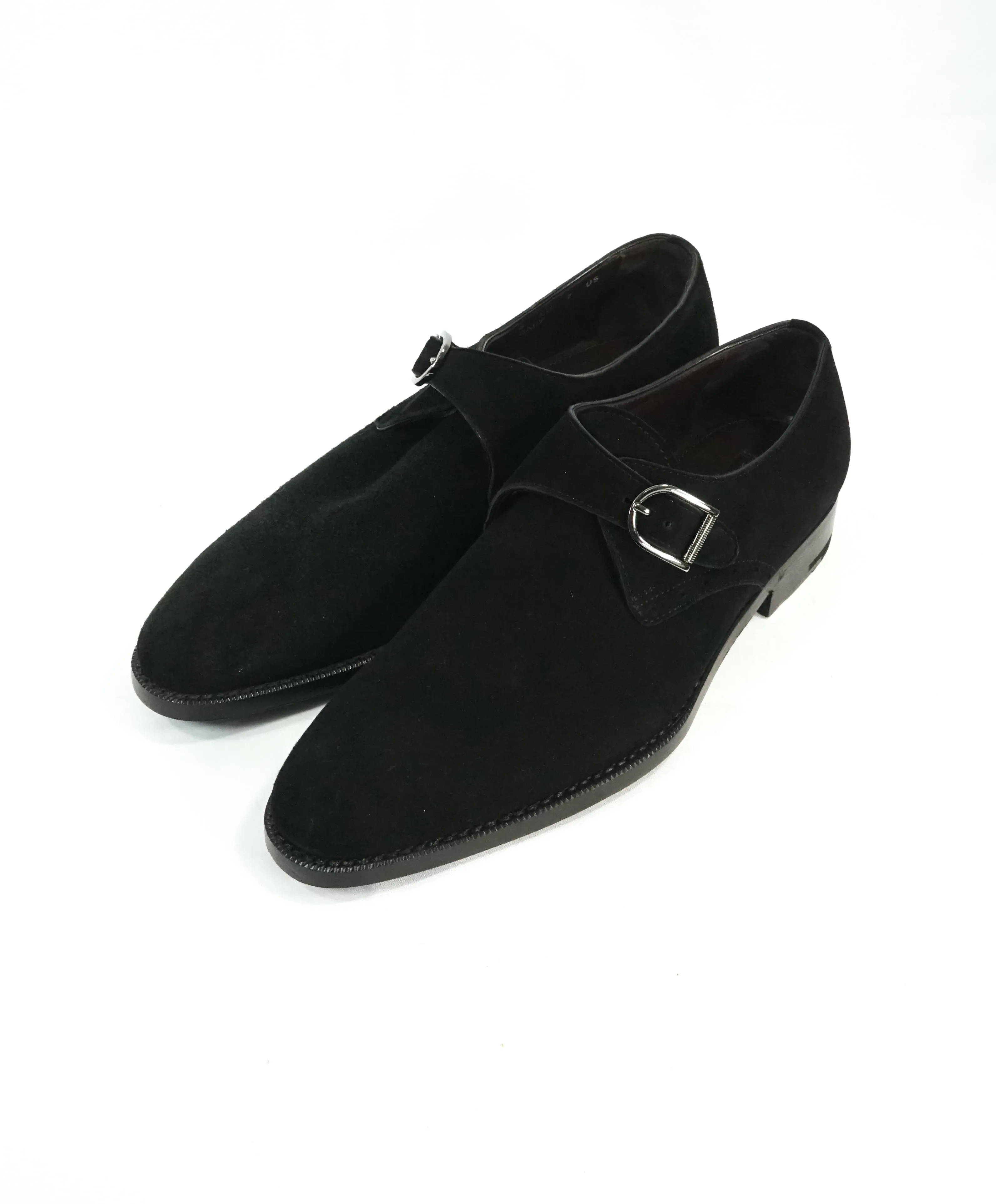 ERMENEGILDO ZEGNA - Black Suede Single Monk Strap Sleek Loafers - 7