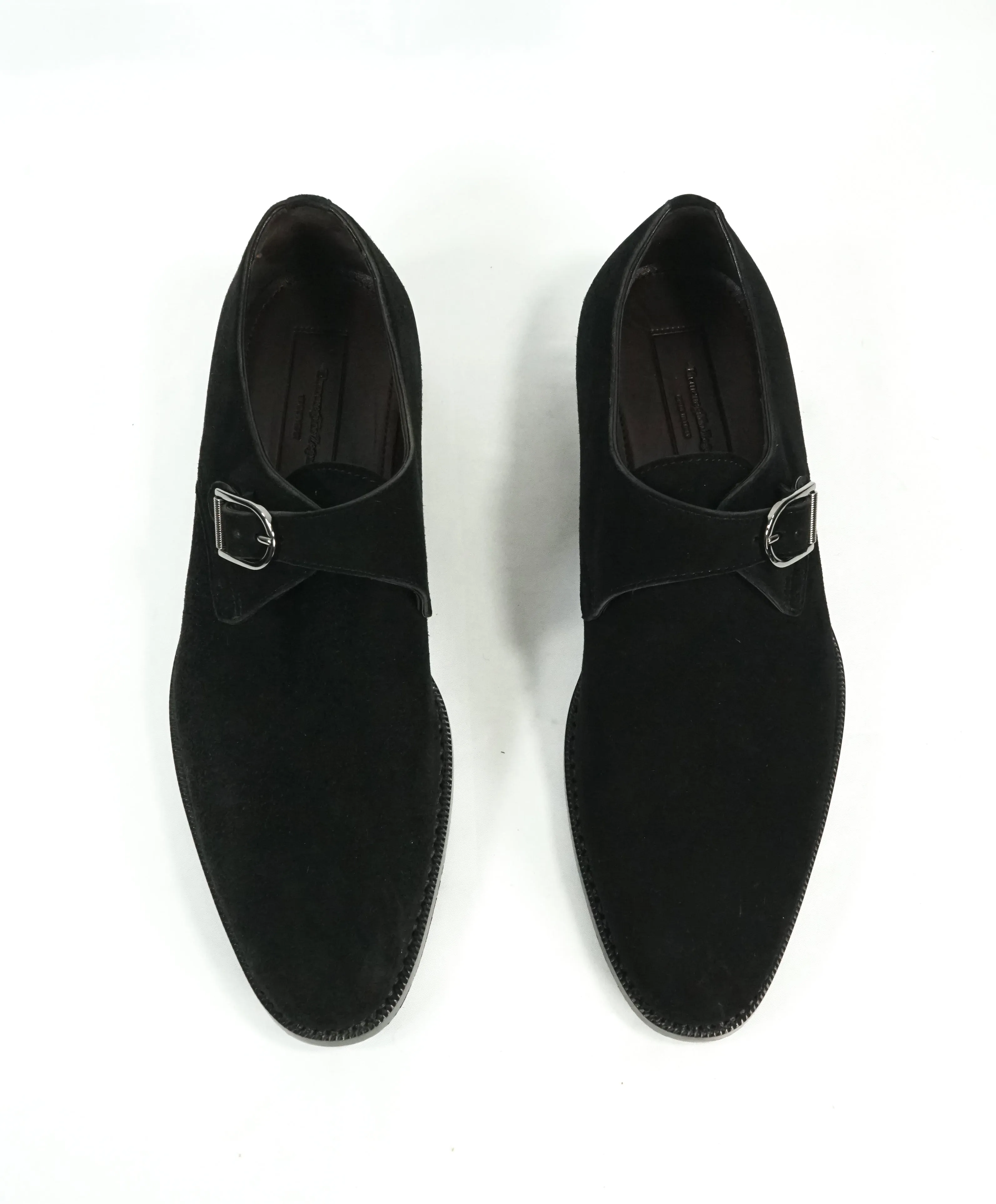 ERMENEGILDO ZEGNA - Black Suede Single Monk Strap Sleek Loafers - 7