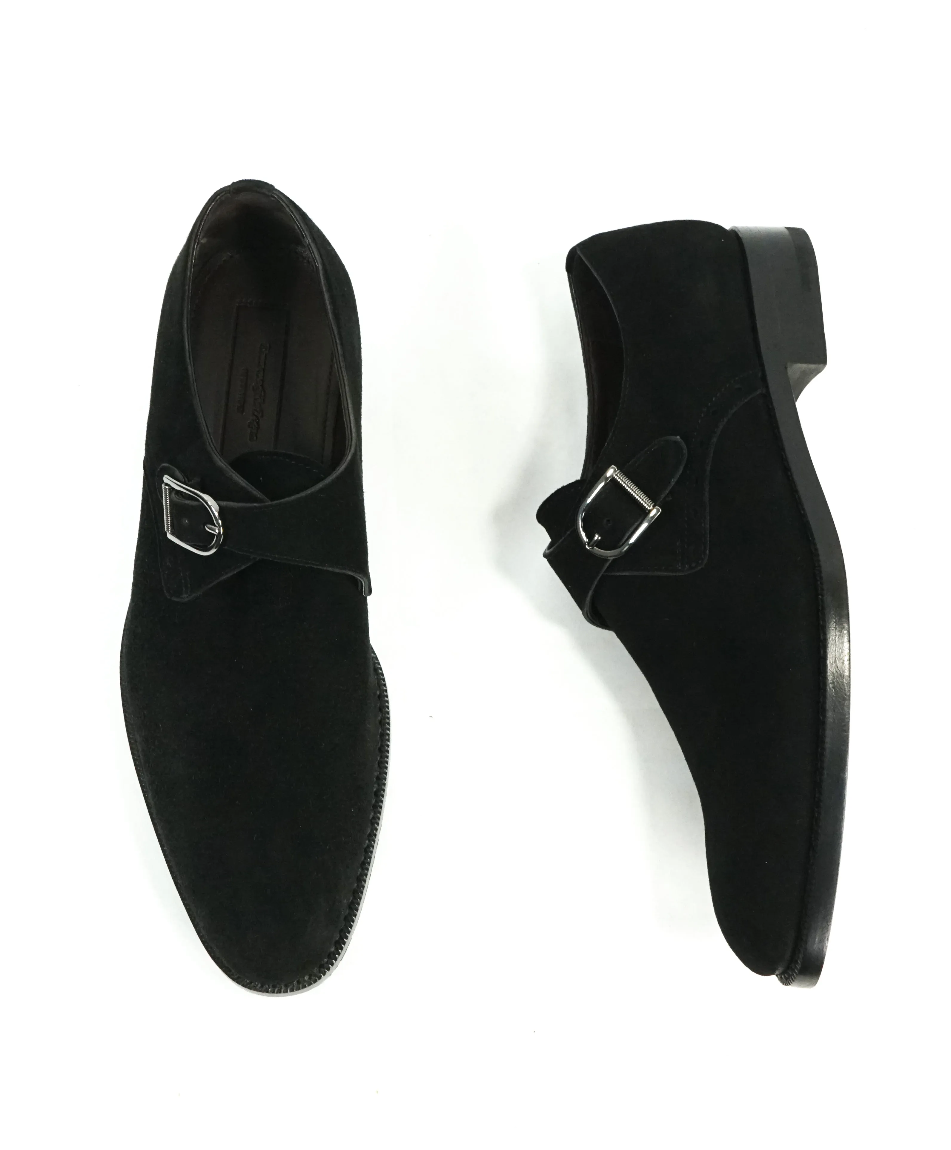 ERMENEGILDO ZEGNA - Black Suede Single Monk Strap Sleek Loafers - 7