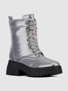 Fashion To Figure - Odessa Wide Width Sequin Combat Boots