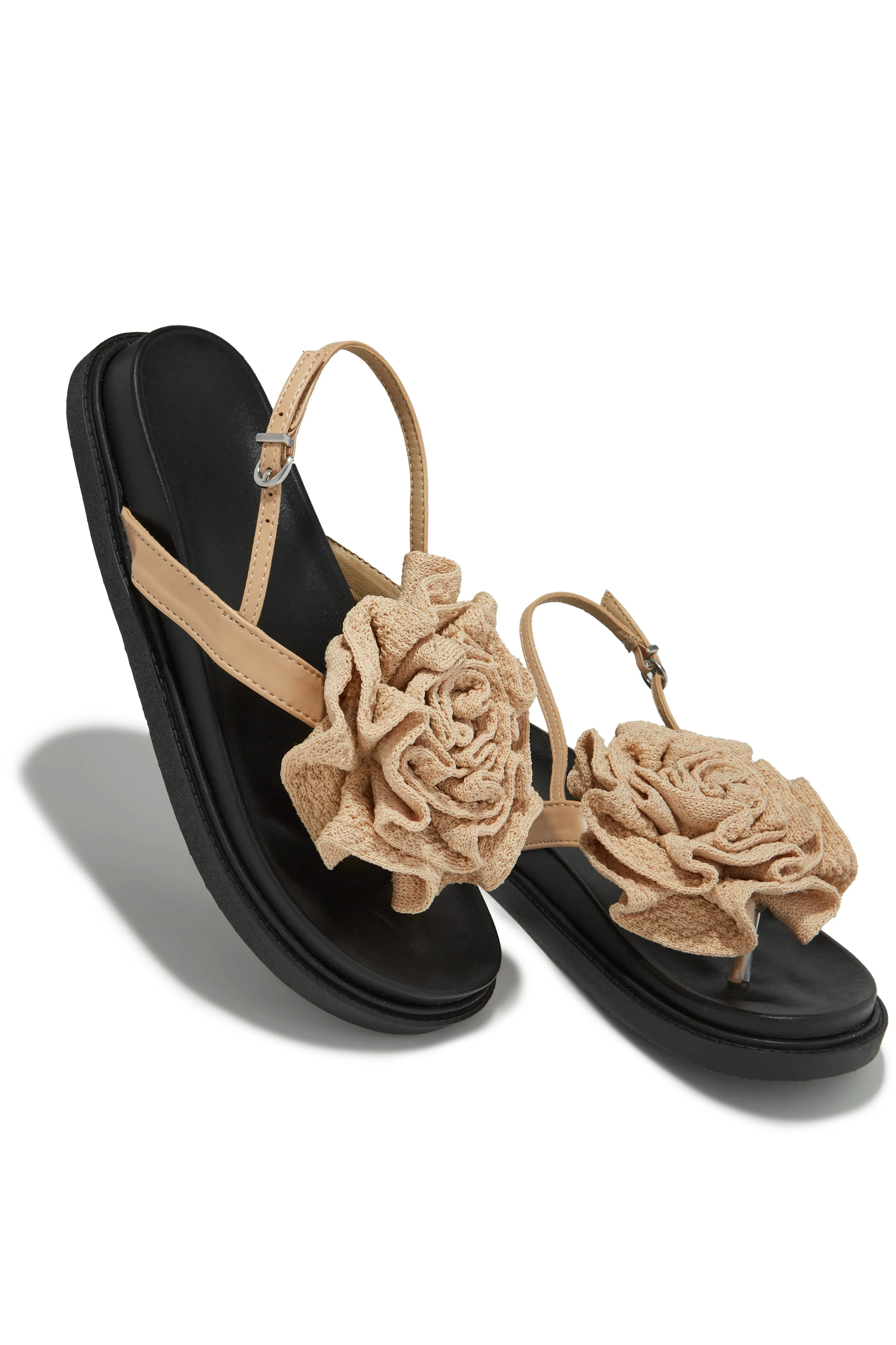 Florence Flower Chunky Sandals - Nude