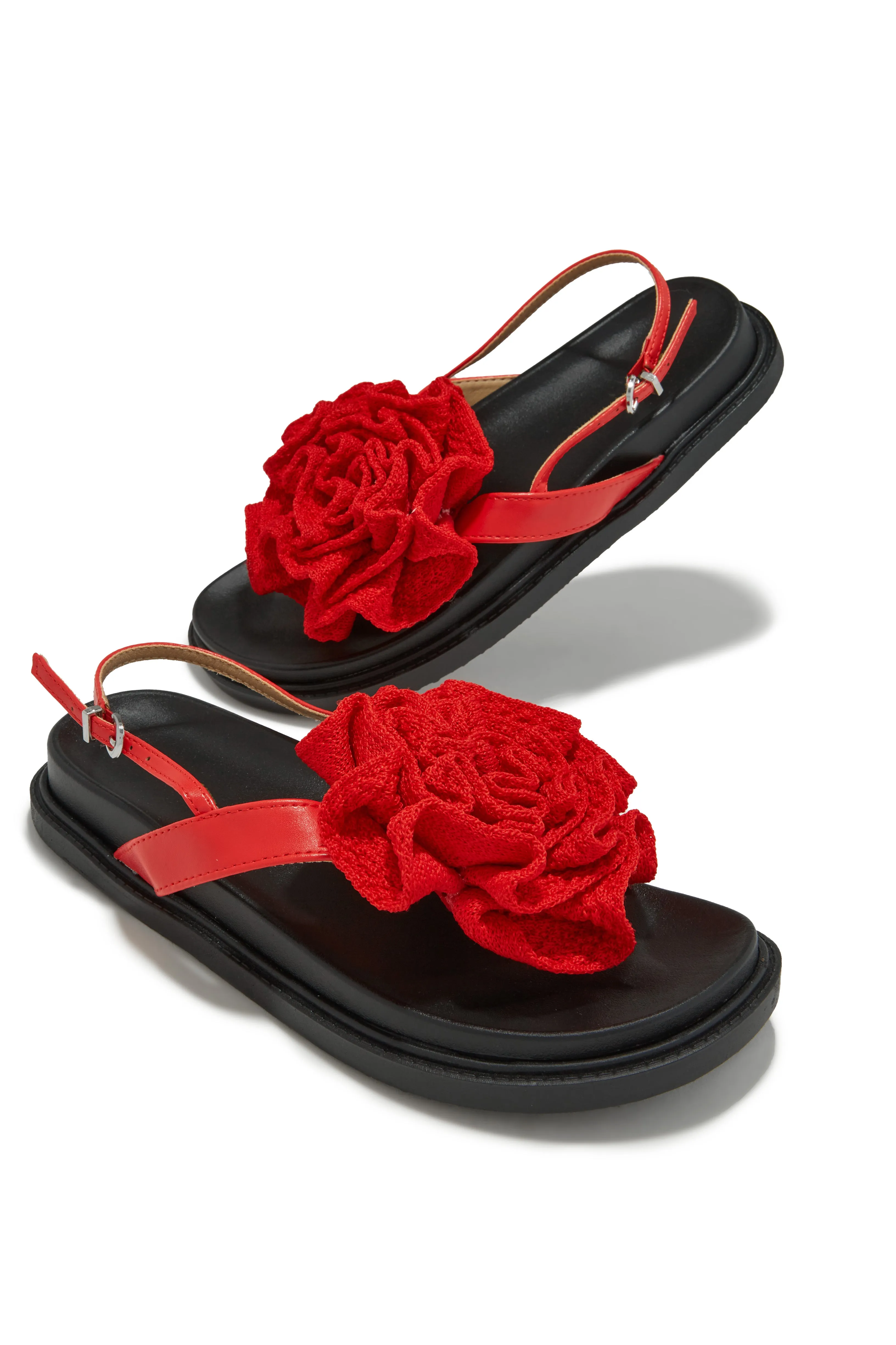 Florence Flower Chunky Sandals - Red