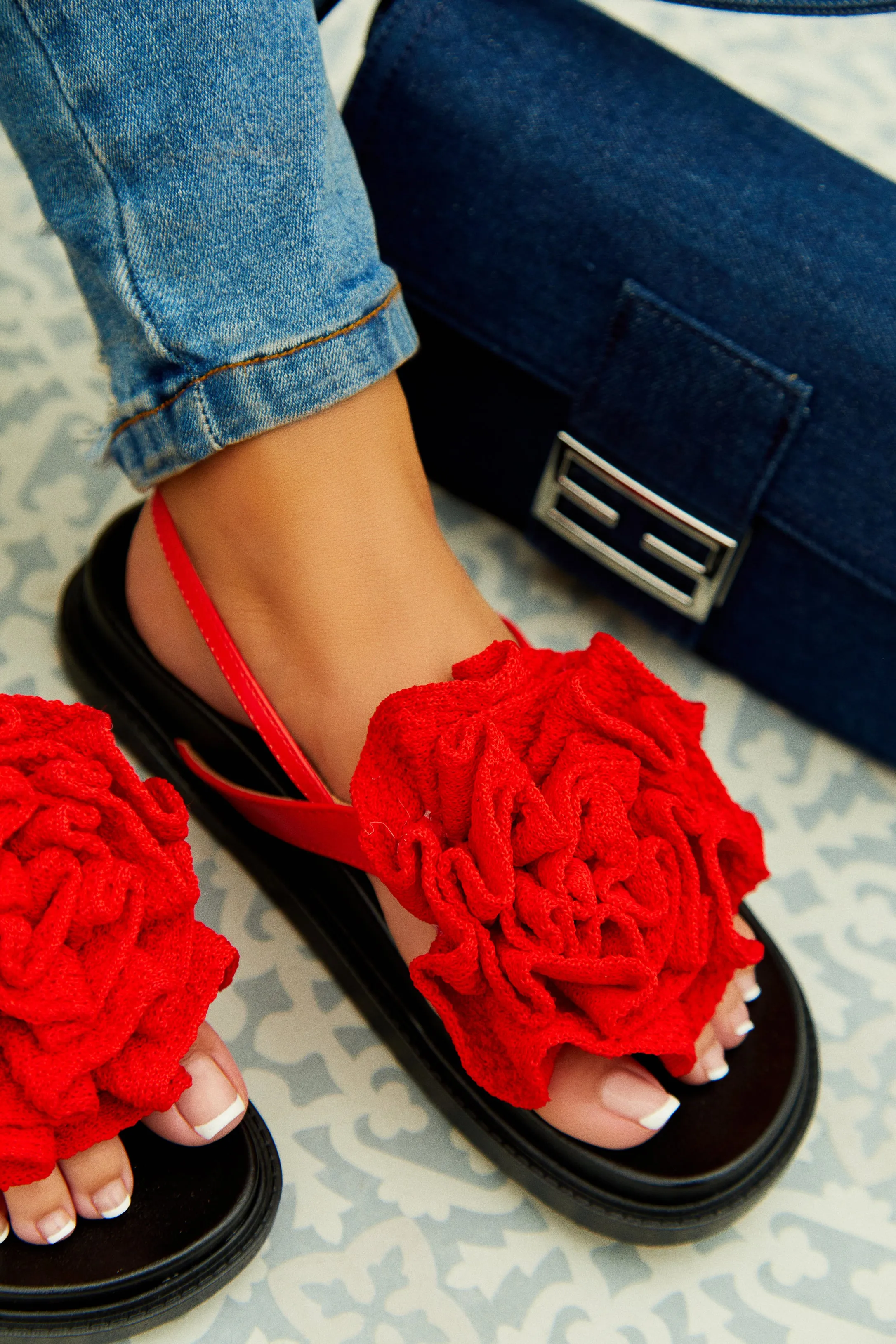 Florence Flower Chunky Sandals - Red