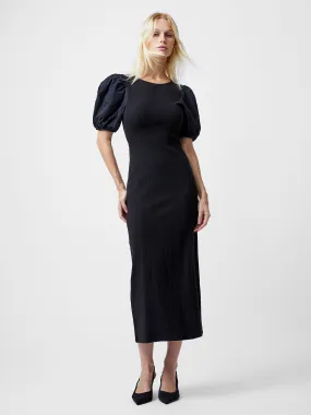 French Connection Sasia Rib Puff Sleeve Midi Dress in Black 71YDL