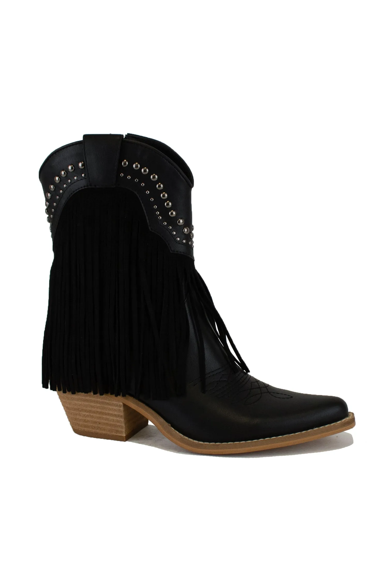 Fringe Western Block Heel Ankle Boots – ADELA-16