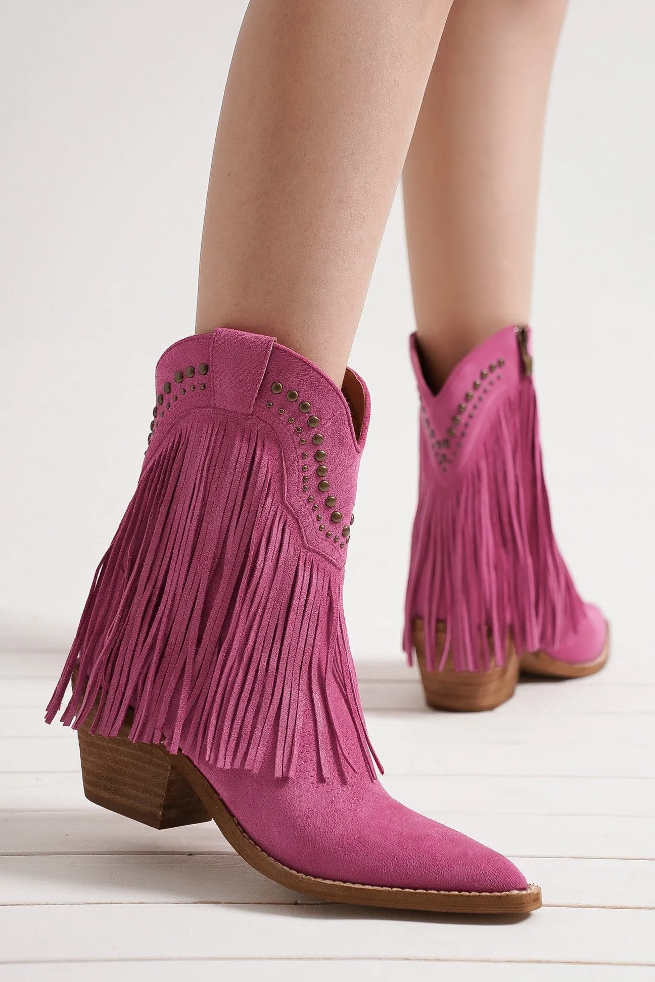 Fringe Western Block Heel Ankle Boots – ADELA-16