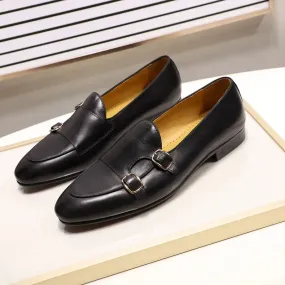 Genuine Leather Monk Strap Loafers