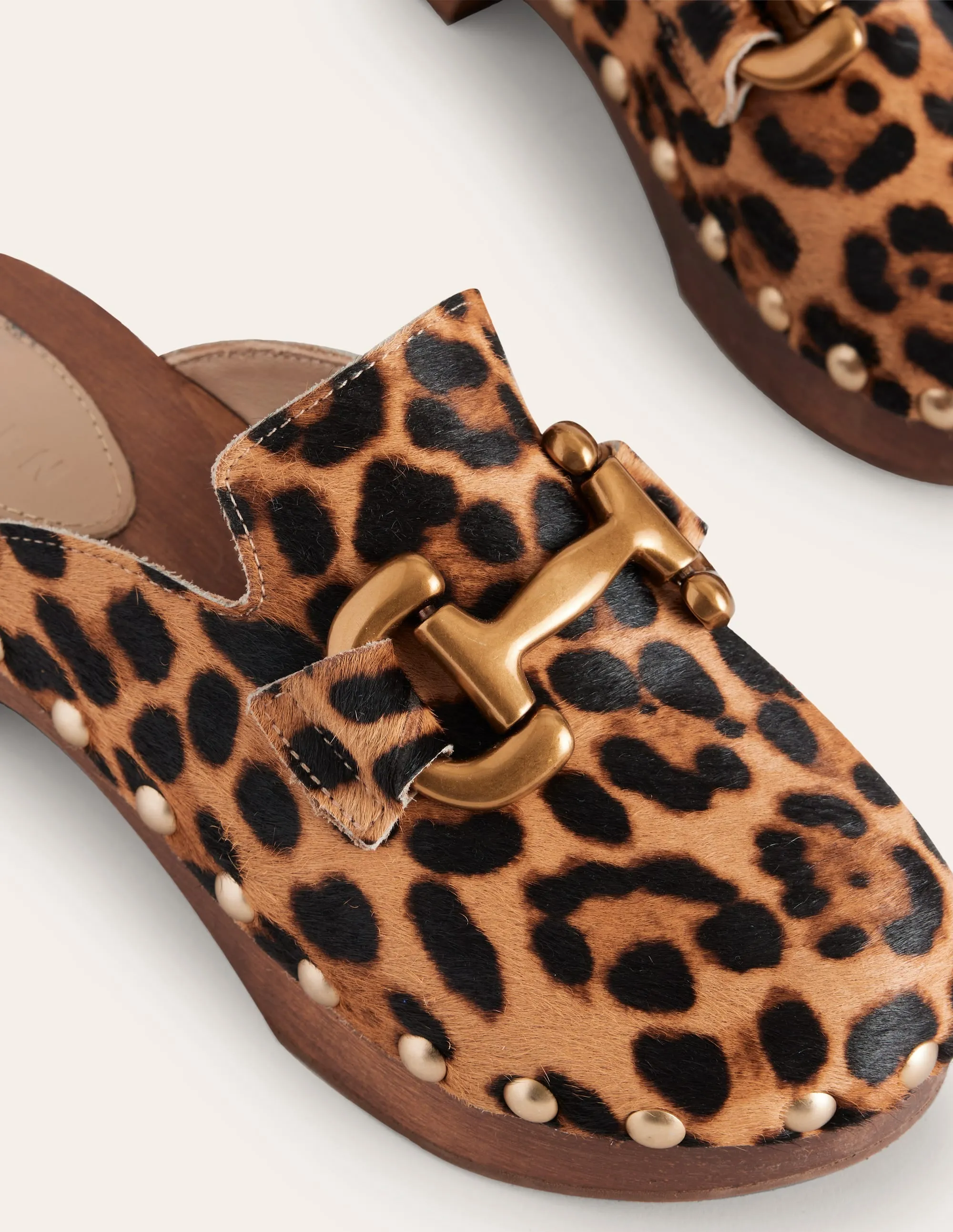 Iris Snaffle Heeled Clogs-Classic Leopard