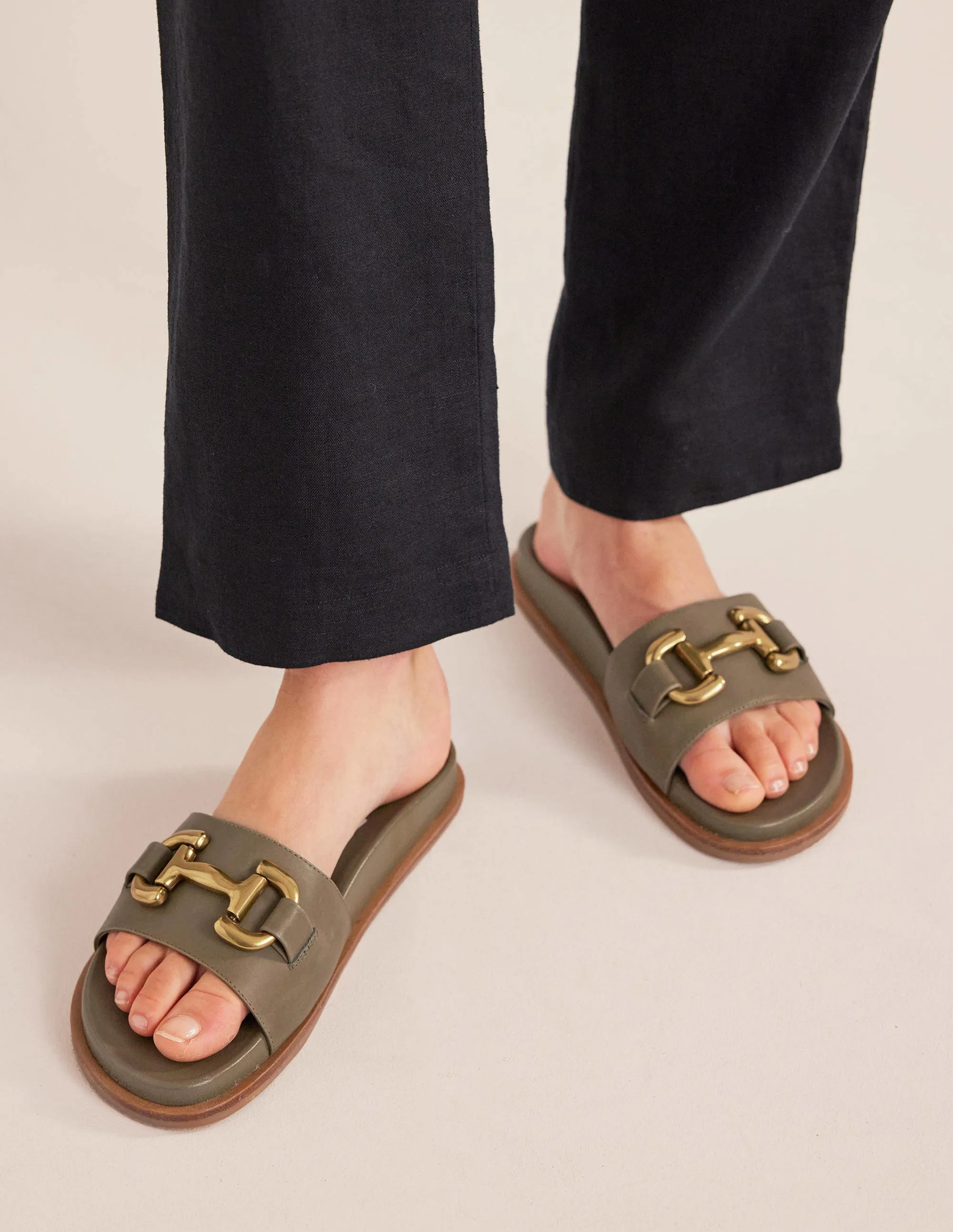 Iris Snaffle Slider Sandals-Deep Olive