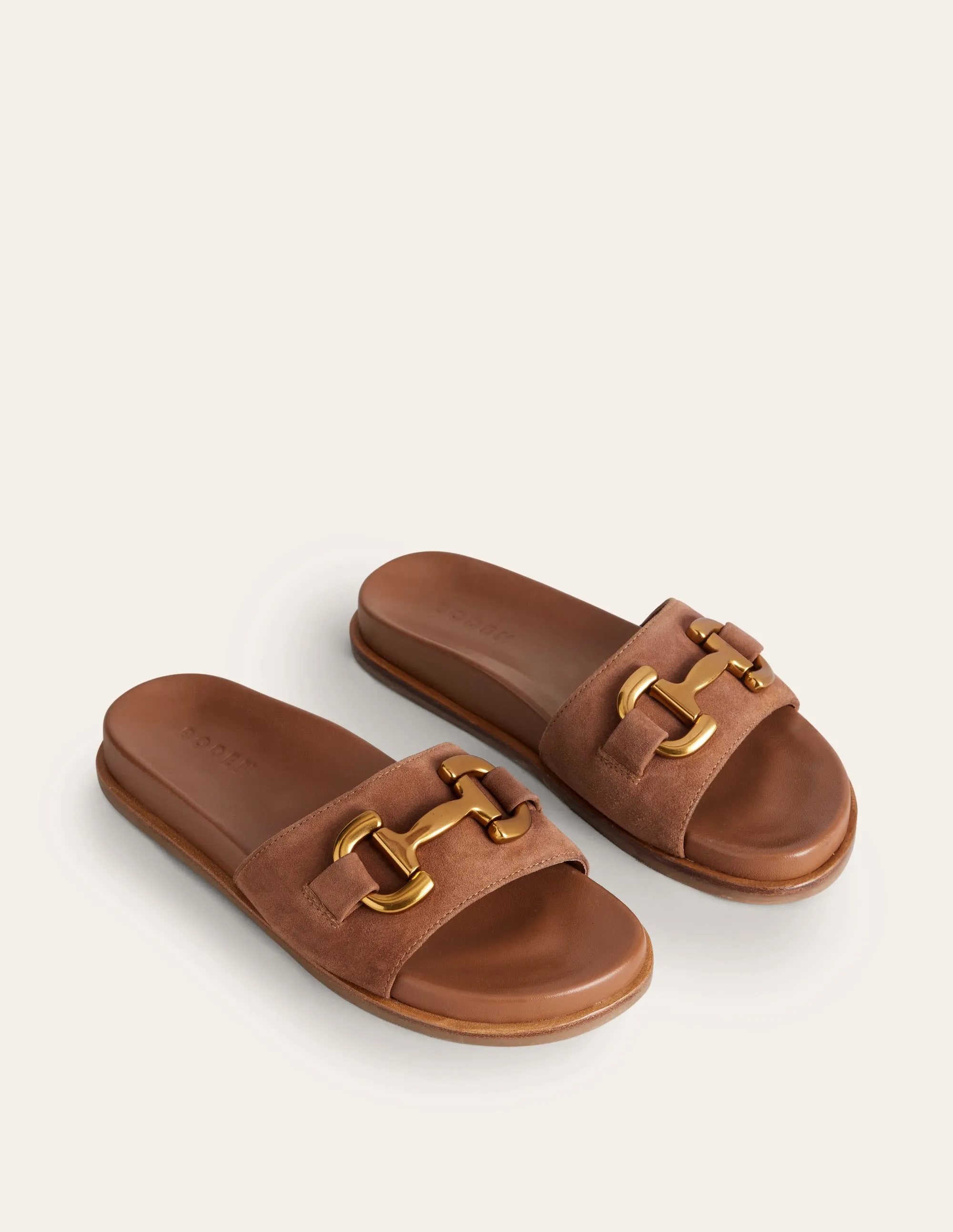 Iris Snaffle Slider Sandals-Tan Suede/ Leather