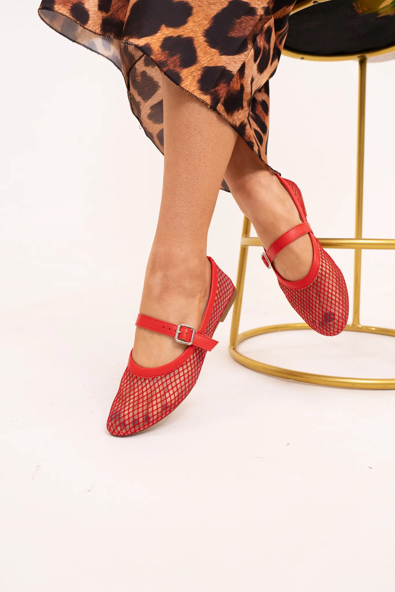 Izzy Mesh Buckle Flats In Red