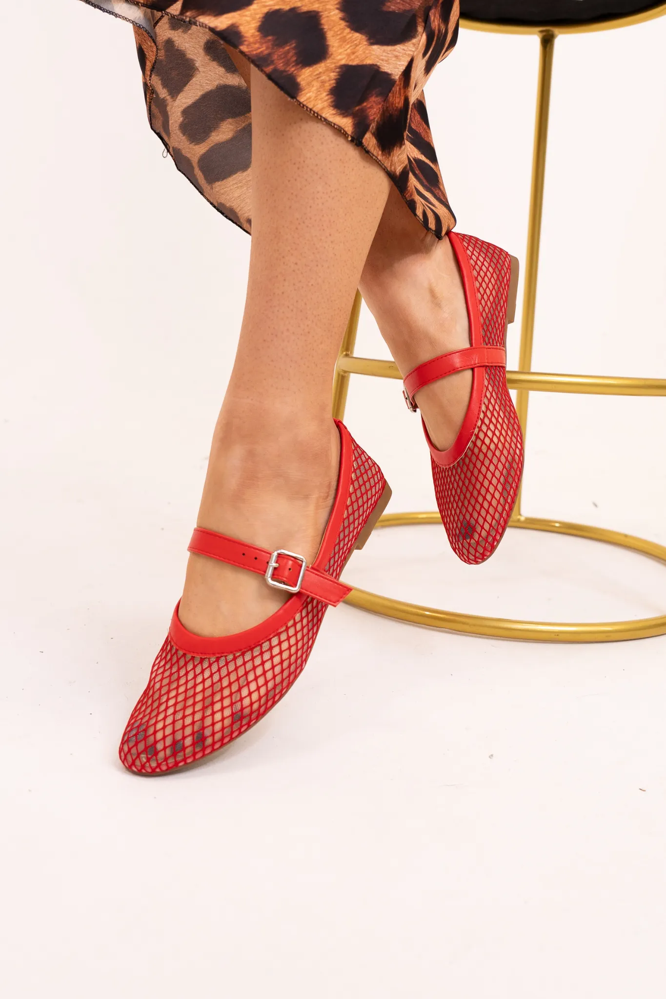 Izzy Mesh Buckle Flats In Red