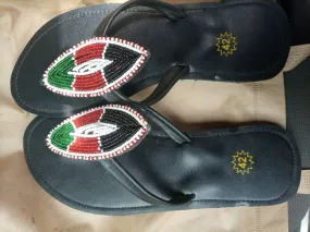 Kenyan flag colors beaded handmade masaai masai maasai sandals with free shipping