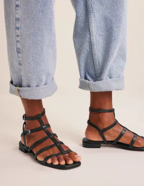 Leather Gladiator Sandals-Black