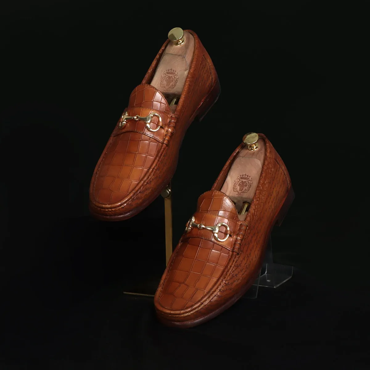 Leather Loafer Customized Tan darker Laser Text