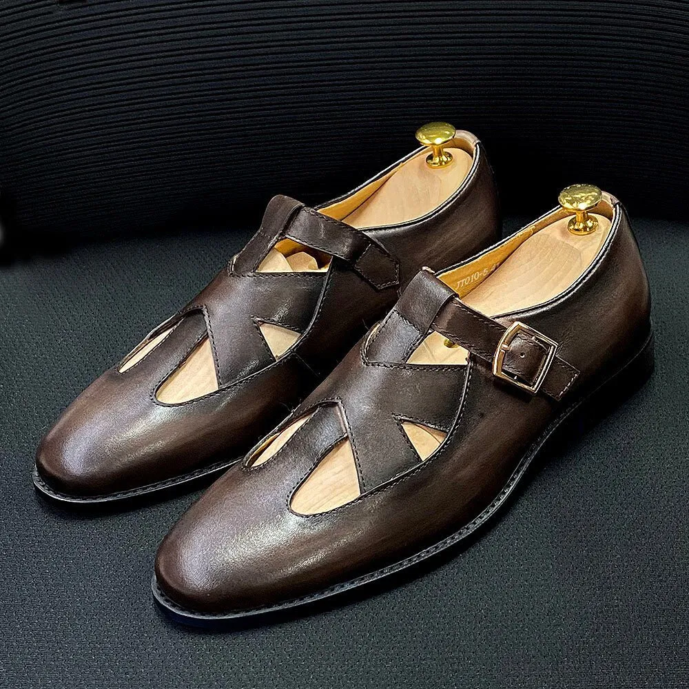 Men's Breathable Etched Tanned Leather Loafers