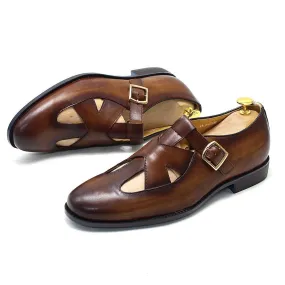 Men's Breathable Etched Tanned Leather Loafers