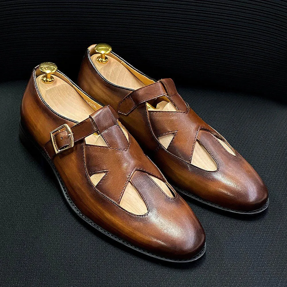 Men's Breathable Etched Tanned Leather Loafers